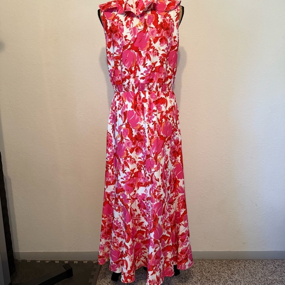 Aupuls Floral pink and white midi flowy dress - Picture 5 of 16